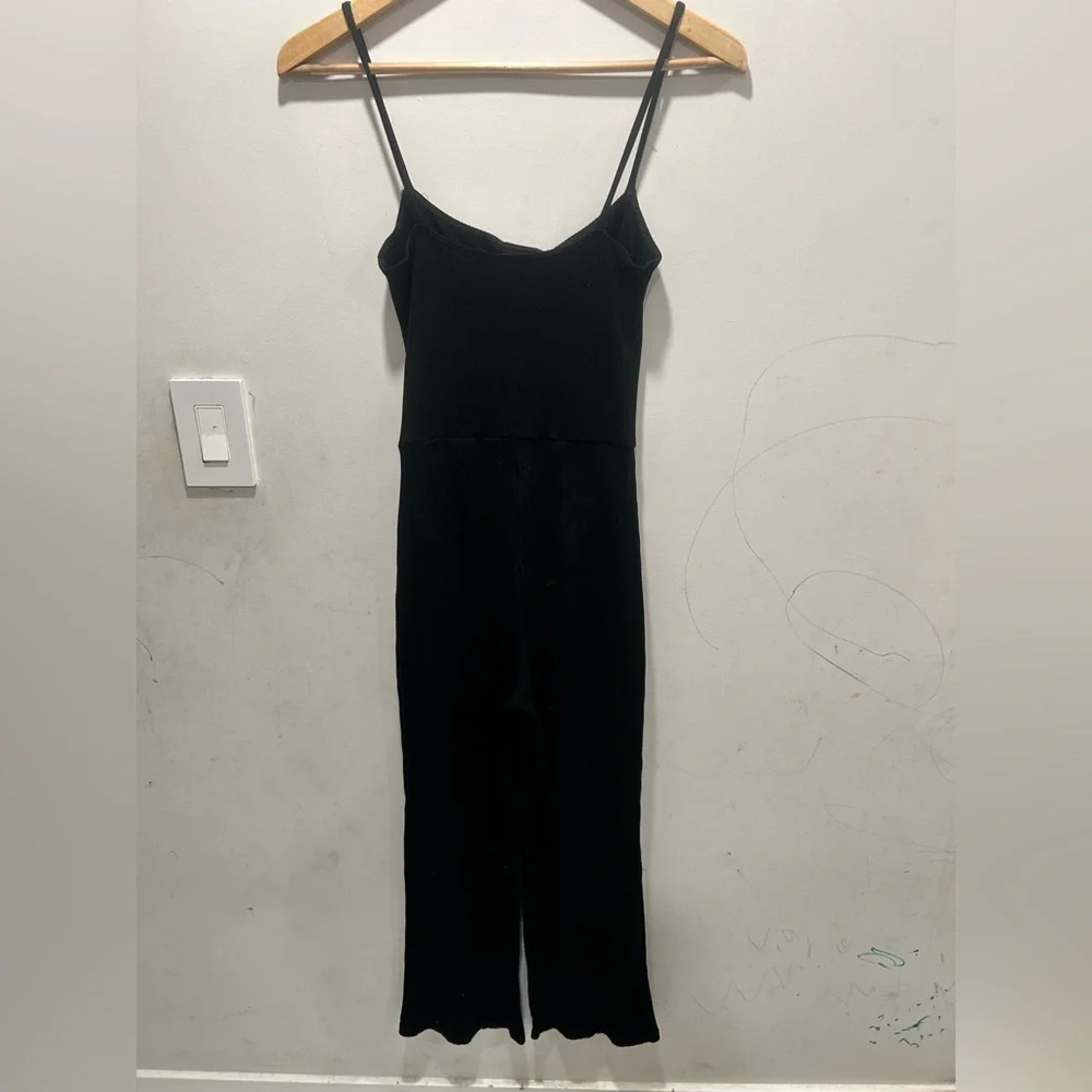 Reformation Ribbed Phoebe Button Black Jumpsuit
